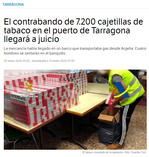 El contrabando de 7.200 cajetillas de tabaco en el puerto de Tarragona llegará a juicio